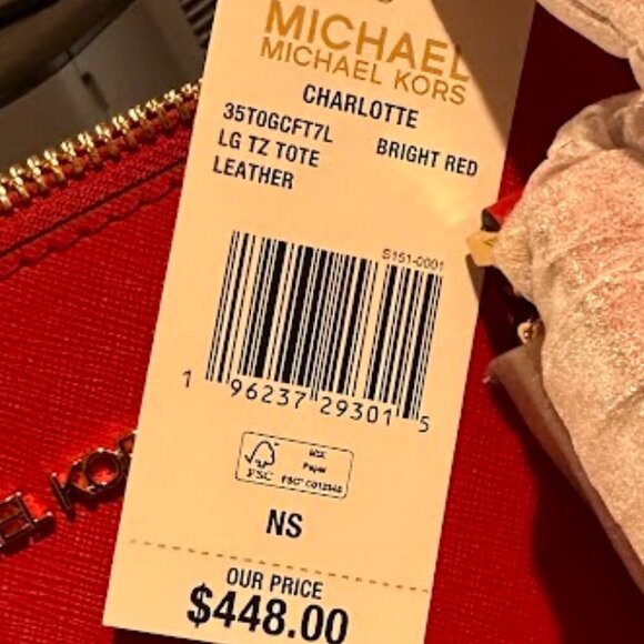 Michael Kors $448 RED Charlotte Saffiano Leather Large Zip Top Tote Bag NWT - Picture 7 of 7